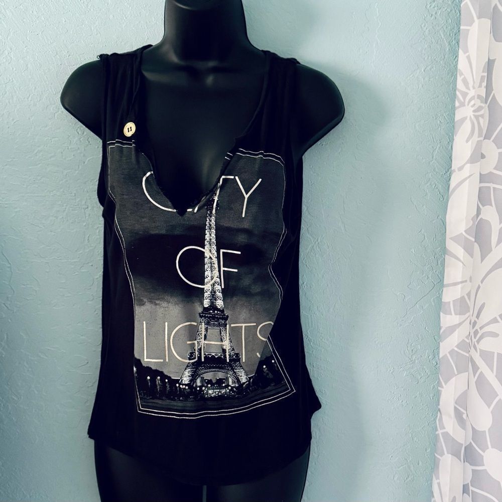 Freeze Dark Gray/Black City Of Lights Eiffel Tower Graphic Tank Top Tee Size XS